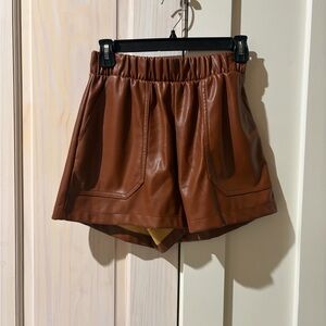 Steve Madden High Waist Brown Faux Leather Shorts
